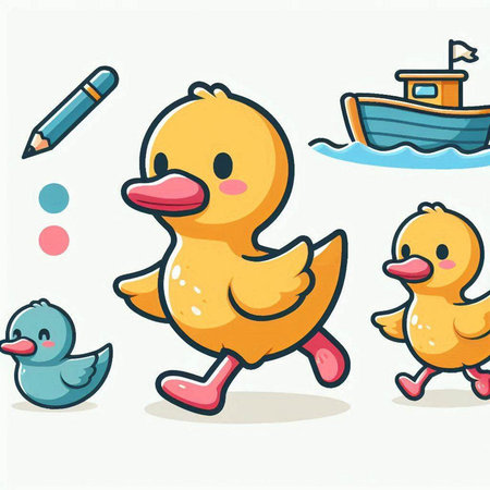 Duck and duckling. Vector illustration of cute cartoon characters.のイラスト素材