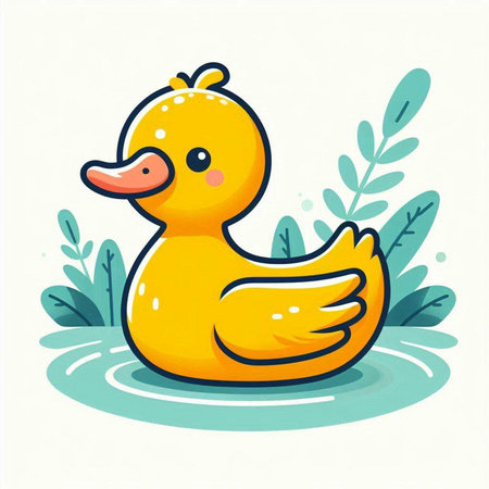 Cute yellow rubber duck swimming in the water. Vector illustration.のイラスト素材