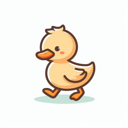 Cute little duck running isolated on white background. Vector illustration.のイラスト素材