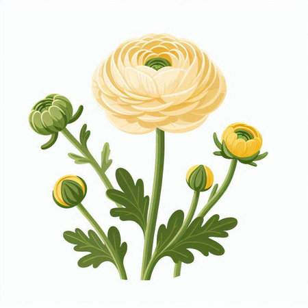 Vector illustration of yellow Ranunculus flower isolated on white background.のイラスト素材