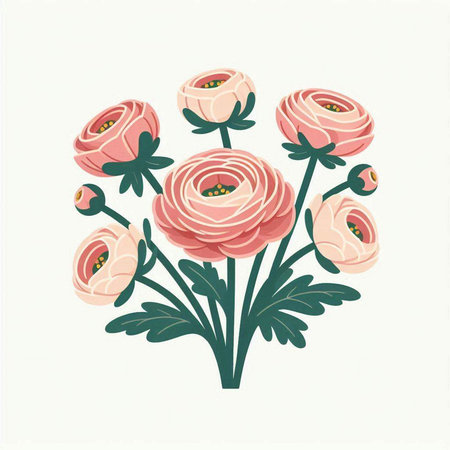 Pink peony bouquet isolated on white background. Vector illustration.のイラスト素材