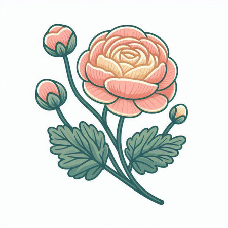 Hand drawn vector illustration of a pink rose isolated on white background.のイラスト素材