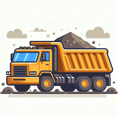 Yellow dump truck on a construction site. Vector illustration. Eps 10のイラスト素材