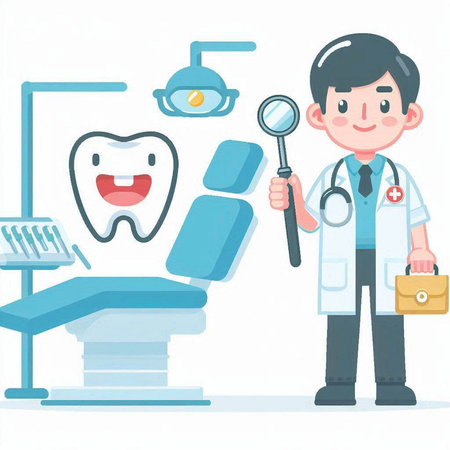 Dentist with stomatology equipment. Vector illustration.のイラスト素材