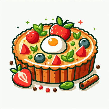 Cake with strawberries, blueberries, strawberries and eggs. Vector illustration.のイラスト素材