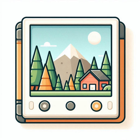 Retro video game console with a picture of the mountains. Vector illustration.のイラスト素材