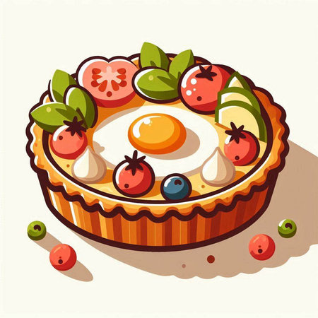 Illustration of a pie with eggs and berries. Vector illustration.のイラスト素材