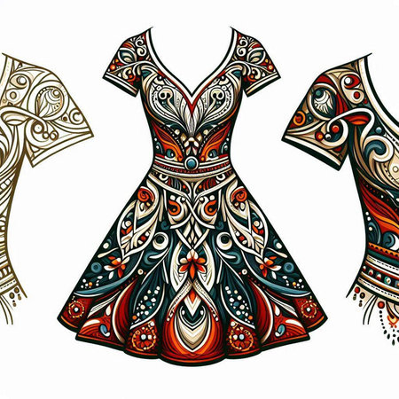 Dress design. Collection of women's dresses. Vector illustration.のイラスト素材