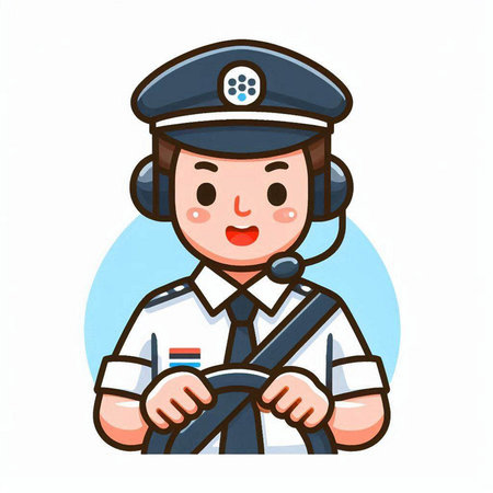 Pilot with steering wheel isolated on white background. Vector illustration.のイラスト素材