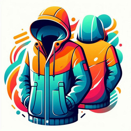 Colorful vector illustration of a man in winter jacket with hood.のイラスト素材