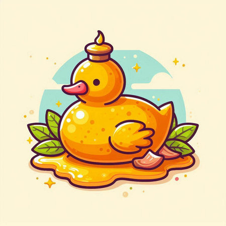 Cute yellow rubber duck. Vector illustration of cartoon rubber duck.のイラスト素材