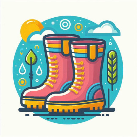 Vector illustration of rubber boots in flat style. Colorful icon for web design.のイラスト素材