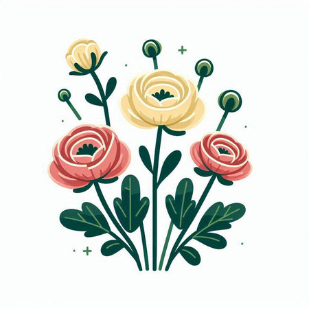 Hand drawn vector illustration of a bouquet of roses. Isolated on white background.のイラスト素材