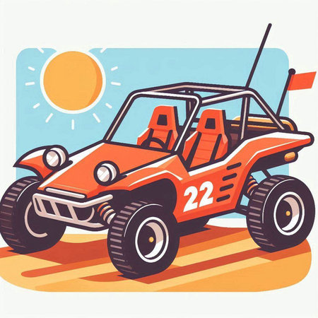 Vector illustration of an off-road vehicle on the background of the sunのイラスト素材