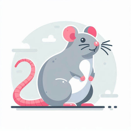 Vector illustration of a cute gray rat on a white background. Flat style.のイラスト素材