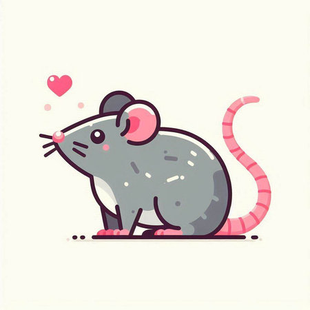 Illustration of a cute rat with a heart on a white backgroundのイラスト素材