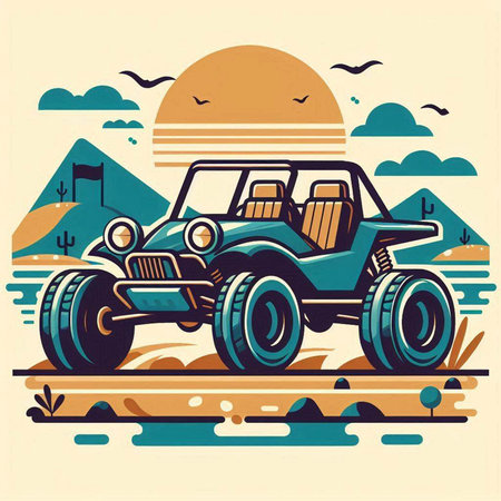 Off-road vehicle in the desert. Vector illustration in retro style.のイラスト素材