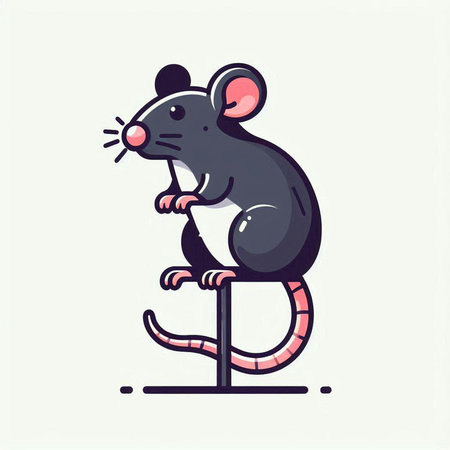 Vector illustration of a mouse on a white background. Cute cartoon rat.のイラスト素材