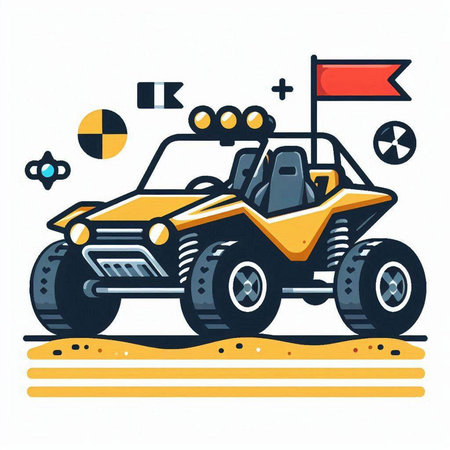 Cartoon off-road vehicle on the road. Vector illustration.のイラスト素材
