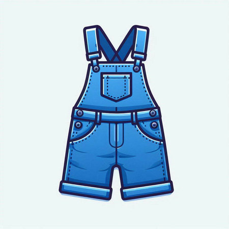Denim overalls with suspenders, vector illustration in cartoon styleのイラスト素材