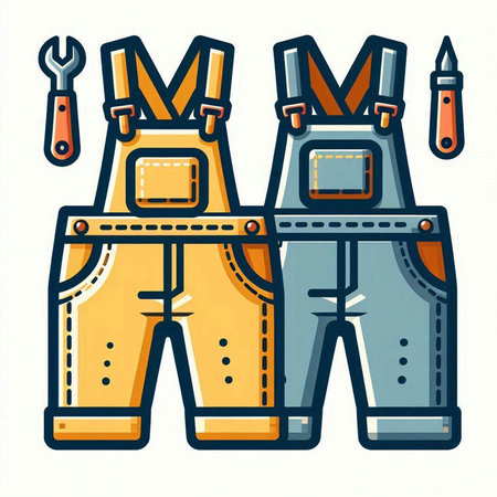 Vector illustration of a set of work overalls. Work tools.のイラスト素材