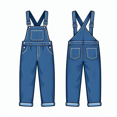 Blue Denim overalls isolated on white background. Vector illustration.のイラスト素材