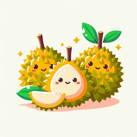 Kawaii cute funny durian fruit character. Vector illustration.のイラスト素材