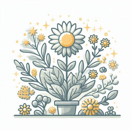 Vector illustration with daisies in a pot on a white background.のイラスト素材