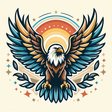 Bald eagle with sun and stars. Vector illustration for your designのイラスト素材