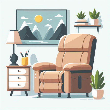 Comfortable armchair in modern living room interior. Vector illustration.のイラスト素材