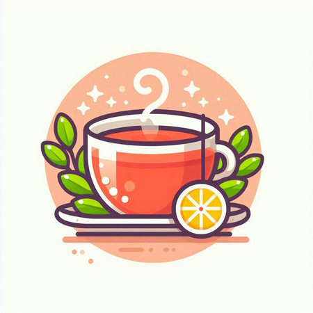 Cup of tea with lemon. Vector illustration in flat style.のイラスト素材
