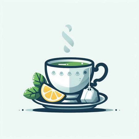 Cup of green tea with lemon and mint. Vector illustration.のイラスト素材