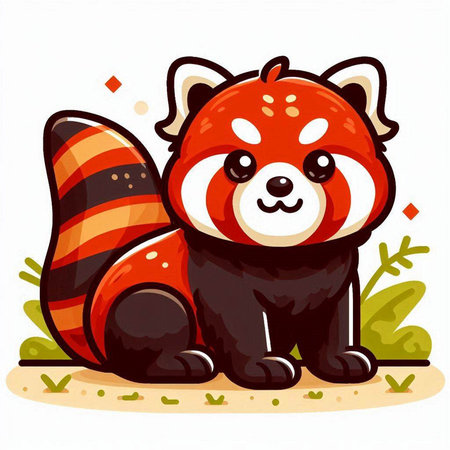 Cute cartoon red panda sitting on the ground. Vector illustration.のイラスト素材