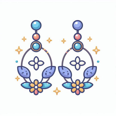 Illustration of earrings with flowers and leaves. Vector illustration.のイラスト素材