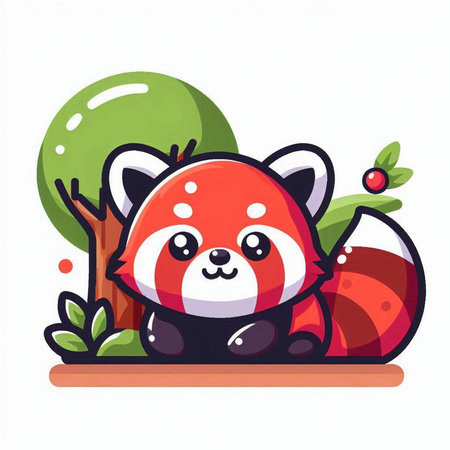 Cute red panda with candy in the forest. Vector illustrationのイラスト素材