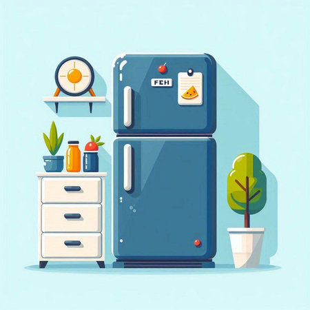 Refrigerator in flat style. Refrigerator vector illustration.のイラスト素材