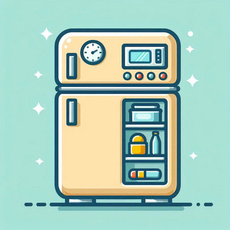 Refrigerator icon in flat style. Vector illustration. Kitchen appliance.のイラスト素材