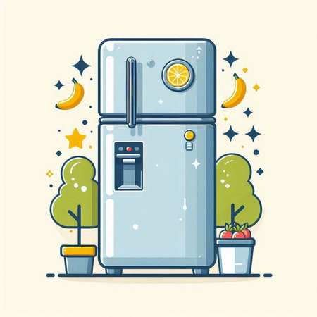 Illustration of a Refrigerator on a Bright Background. Flat Styleのイラスト素材