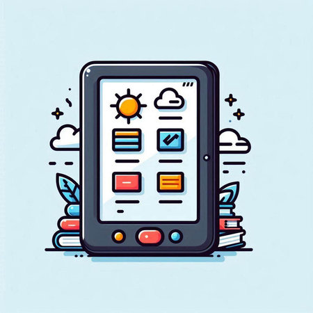 Smartphone with weather app on screen. Vector illustration in line art style.のイラスト素材