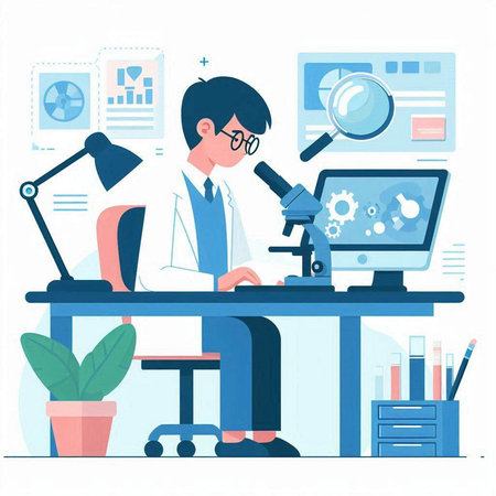 Scientist working in the laboratory. Vector illustration in flat style.のイラスト素材