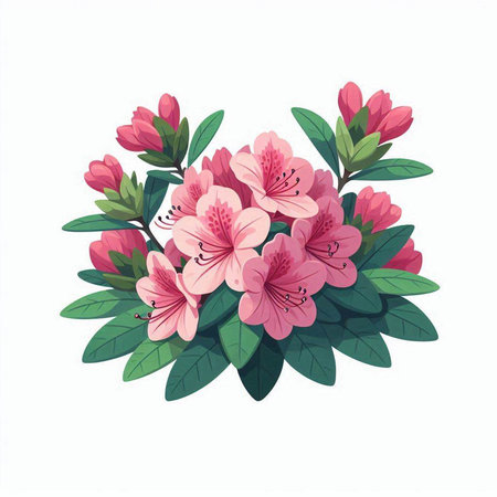 Bouquet of pink rhododendron flowers. Vector illustration.のイラスト素材