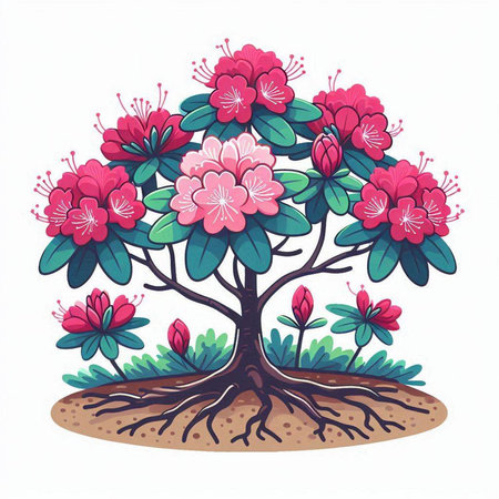 Azalea tree with flowers isolated on white background. Vector illustration.のイラスト素材