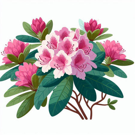 Bouquet of pink rhododendrons on a white backgroundのイラスト素材