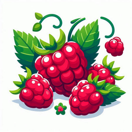 Raspberry with leaves isolated on a white background. Vector illustration.のイラスト素材