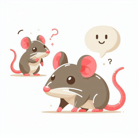 Vector illustration of cute cartoon mouse with question mark. Isolated on white background.のイラスト素材