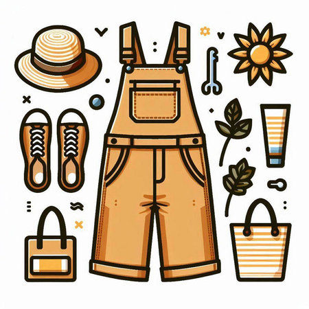 Set of summer clothes and accessories. Vector illustration in line art style.のイラスト素材