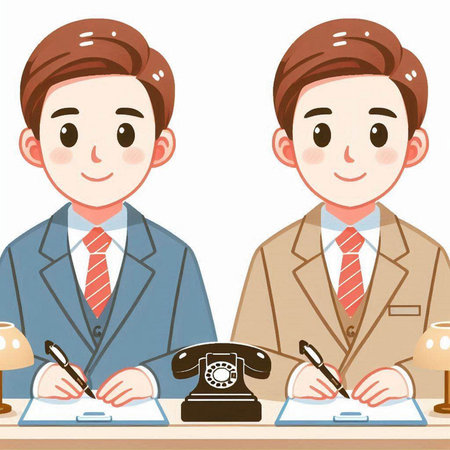 Businessman and office worker talking on the phone. Vector illustration.のイラスト素材