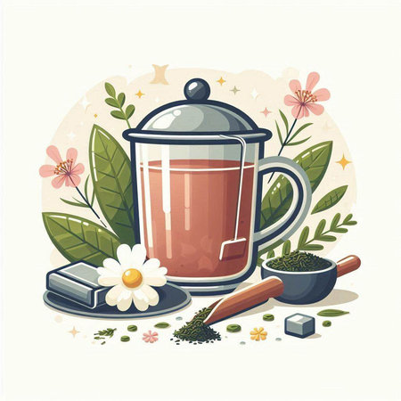 Cup of tea with chamomile. Vector illustration.のイラスト素材