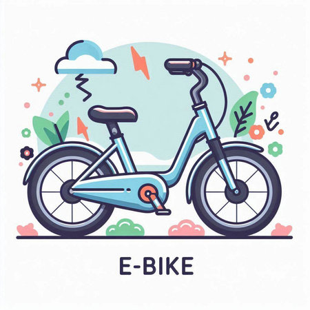 Vector illustration of electric bike in flat linear style. Ecological transport.のイラスト素材