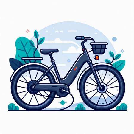 Bicycle in the park. Vector illustration in cartoon style on white background.のイラスト素材